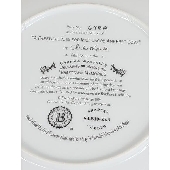A Farewell Kiss Wall Decor Plate 1994 Porcelain 8" Hometown Memories Charles W - Picture 13 of 14